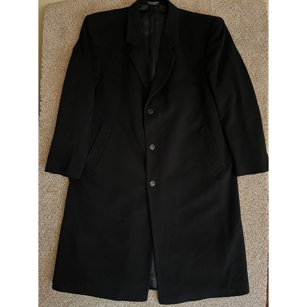 VTG Silver Cloud Mens Overcoat 48R Black Cashmere Wool Blend Italian Fabric Coat